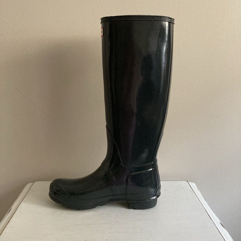 Hunter Original Tall Gloss Women's Size 9 Rain Boots Gray Waterproof - Picture 3 of 9